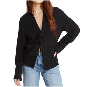 New ~ ASOS, TOPSHOP ~ Linen / Viscose Co-ord Long Sleeve Tie Up Top Size 8